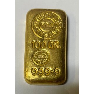 100 g gegossener Goldbarren Rothschild Gegenstempel Montague