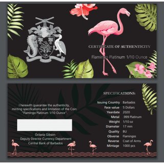 1/10 Unze Platin Barbados Flamingo 2021 Auflage 1000